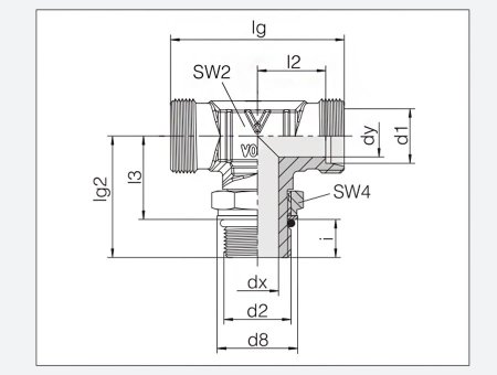 帶鎖緊螺母的T型可調向管接頭